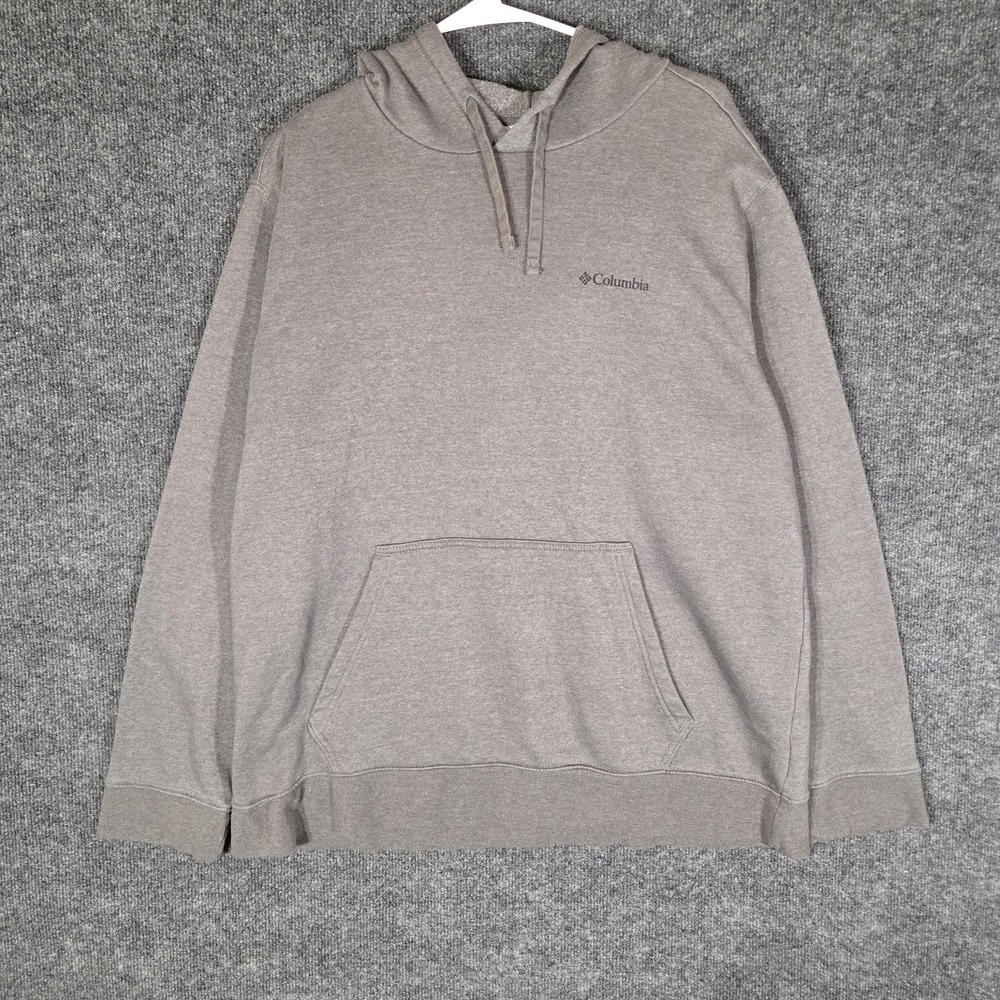 Columbia Hoodie Mens XL Gray Pullover Sweatshirt Spell Out Sleeve Logo
